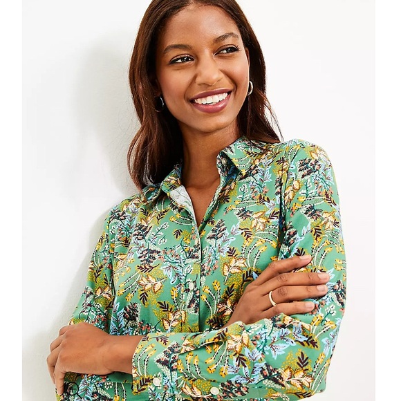 Loft Floral Print Green Everyday Shirt - Picture 1 of 9